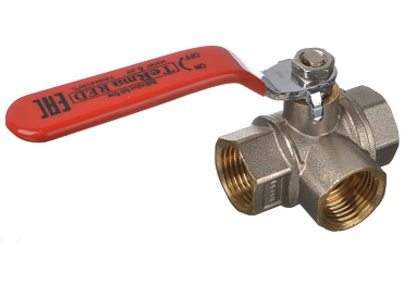 кран шаров. Terma RED 3/4" L-обр. трехходовой ручка 31064