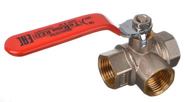 кран шаров. Terma RED 3/4" Т-обр. трехходовой ручка 31059