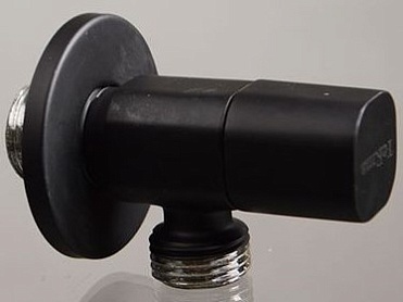кран угловой хромированный Terma 1/2" н/н керамический затвор (ручка квадратная Black) 33636